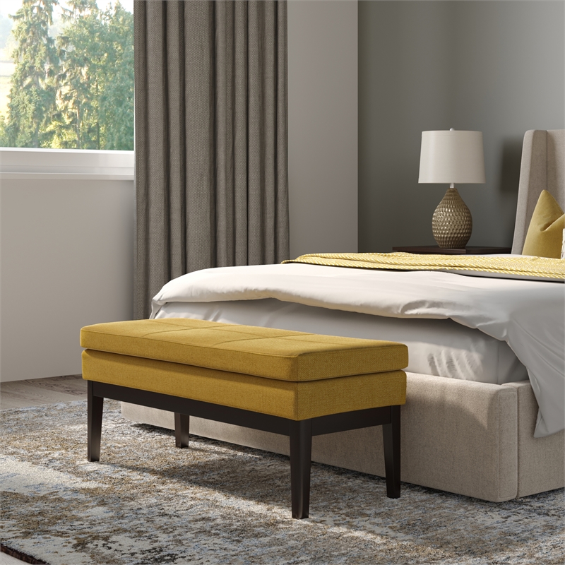 Carlson 45 inch Wide Mid Century Ottoman Bench in Marigold Woven Fabric