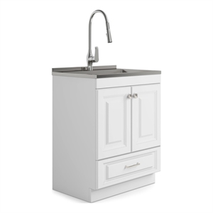 Lawrence Transitional 28&quot Laundry Cabinet with Faucet and Stainless Steel Sink