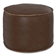 Brody Boho Round Pouf in Distressed Dark Brown Faux Leather