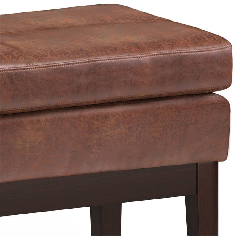 Carlson 27 inch Wide Ottoman Bench in Distressed Saddle Brown Vegan Faux Leather