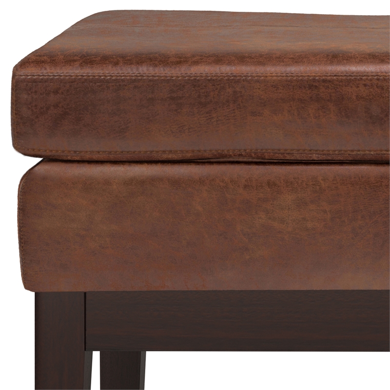 Carlson 27 inch Wide Ottoman Bench in Distressed Saddle Brown Vegan Faux Leather