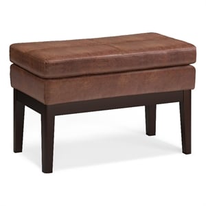 Carlson 27 inch Wide Ottoman Bench in Distressed Saddle Brown Vegan Faux Leather