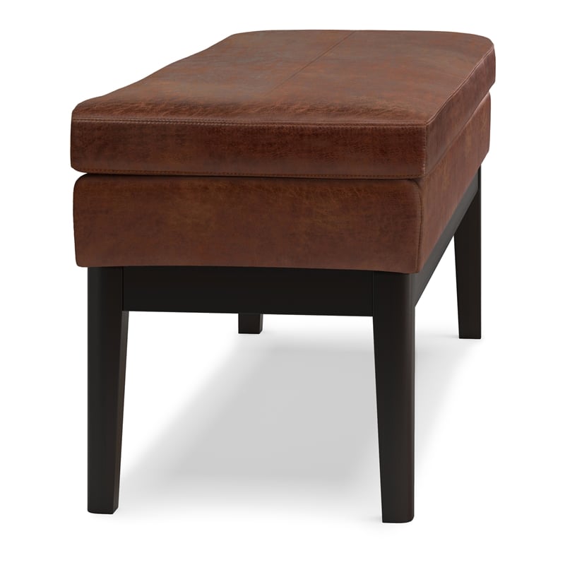 Carlson 45 inch Wide Ottoman Bench in Distressed Saddle Brown Vegan Faux Leather