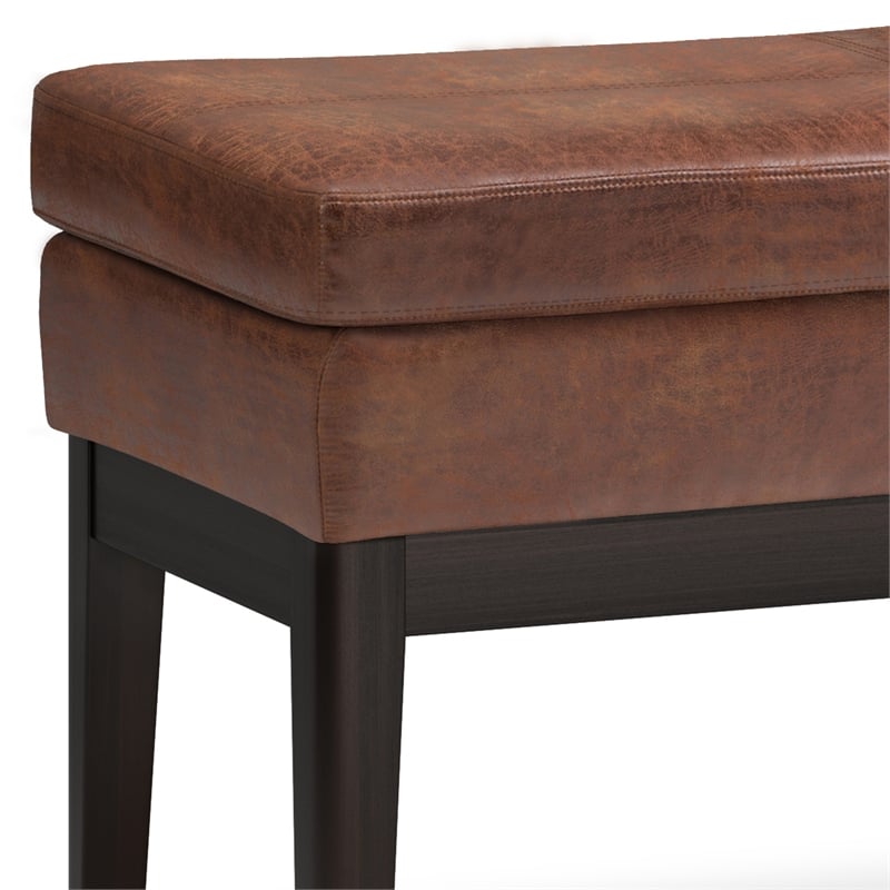 Carlson 45 inch Wide Ottoman Bench in Distressed Saddle Brown Vegan Faux Leather