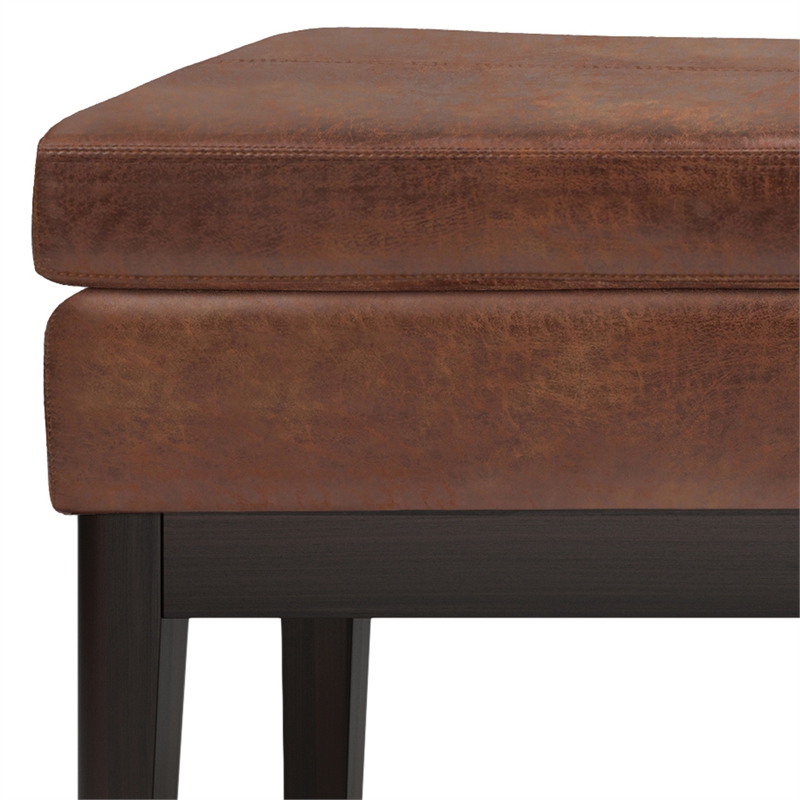 Carlson 45 inch Wide Ottoman Bench in Distressed Saddle Brown Vegan Faux Leather