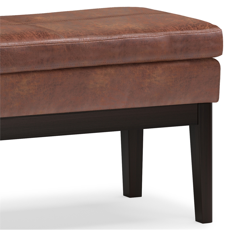 Carlson 45 inch Wide Ottoman Bench in Distressed Saddle Brown Vegan Faux Leather