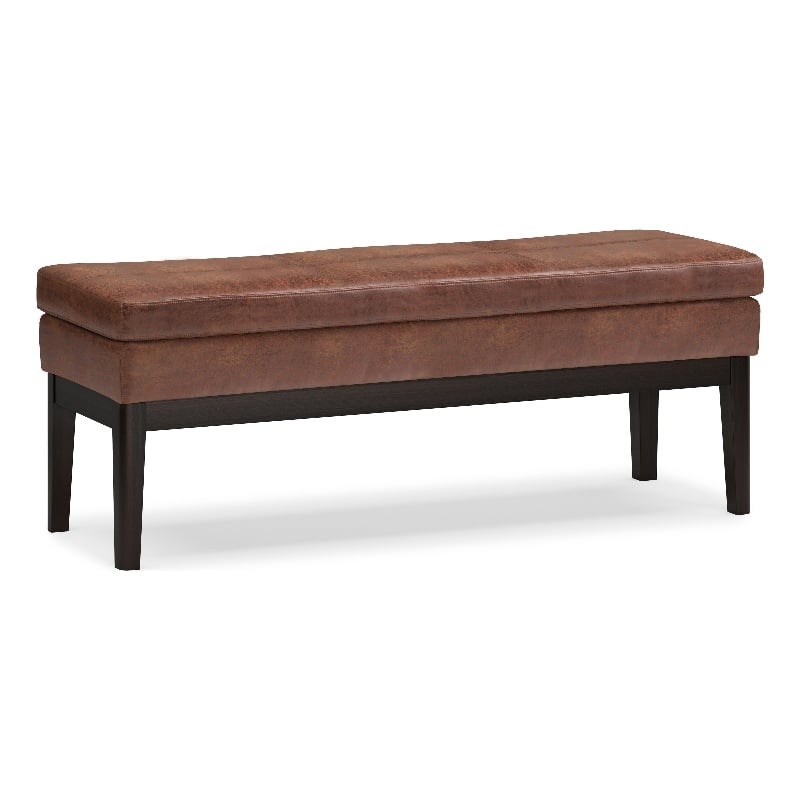 Carlson 45 inch Wide Ottoman Bench in Distressed Saddle Brown Vegan Faux Leather