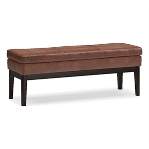 Carlson 45 inch Wide Ottoman Bench in Distressed Saddle Brown Vegan Faux Leather