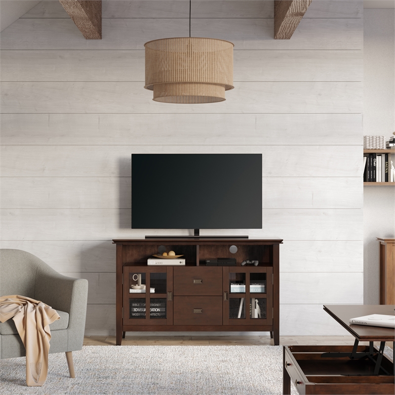 Artisan SOLID WOOD 48 inch Wide Contemporary TV Media Stand in Russet Brown