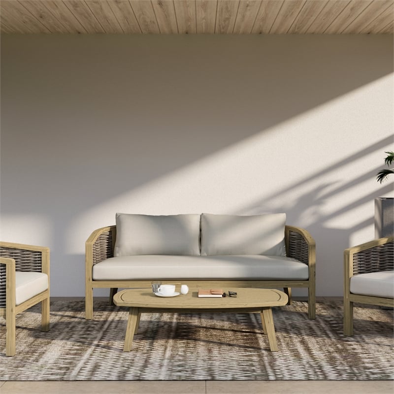 Parkside 45 inch Wide Contemporary Outdoor Coffee Table in Light Teak