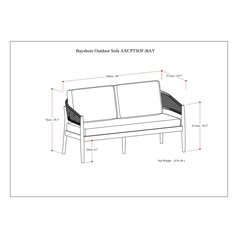 Bayshore 59 inch Wide Contemporary Outdoor Sofa in Natural Polyester Fabric