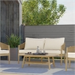Bayshore 59 inch Wide Contemporary Outdoor Sofa in Natural Polyester Fabric