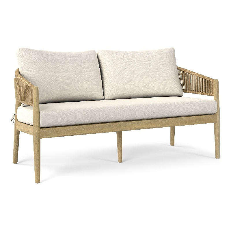 Bayshore 59 inch Wide Contemporary Outdoor Sofa in Natural Polyester Fabric