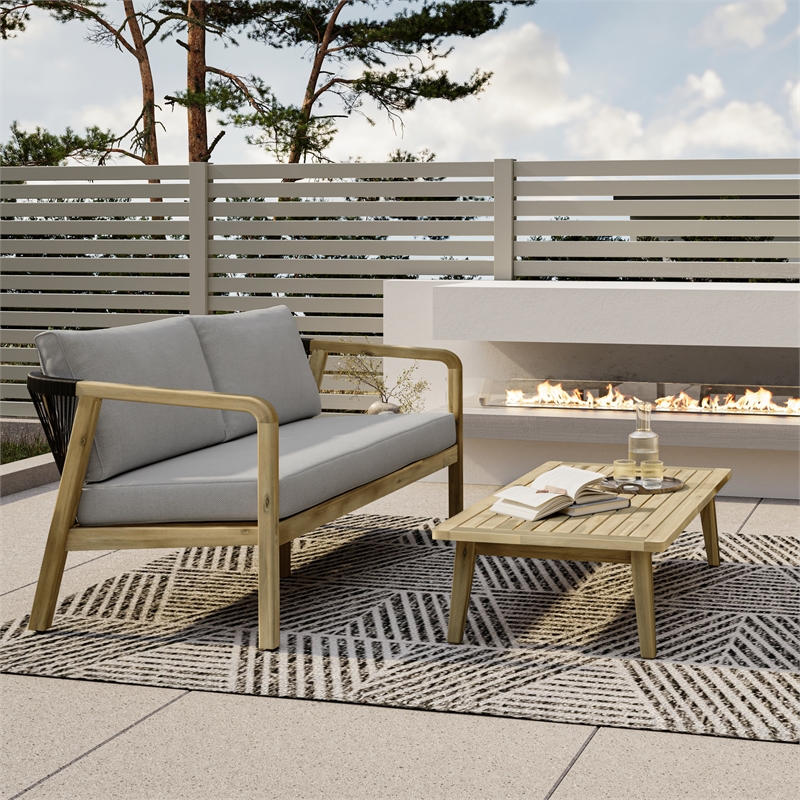 Palmetto 43 inch Wide Contemporary Outdoor Coffee Table in Light Teak