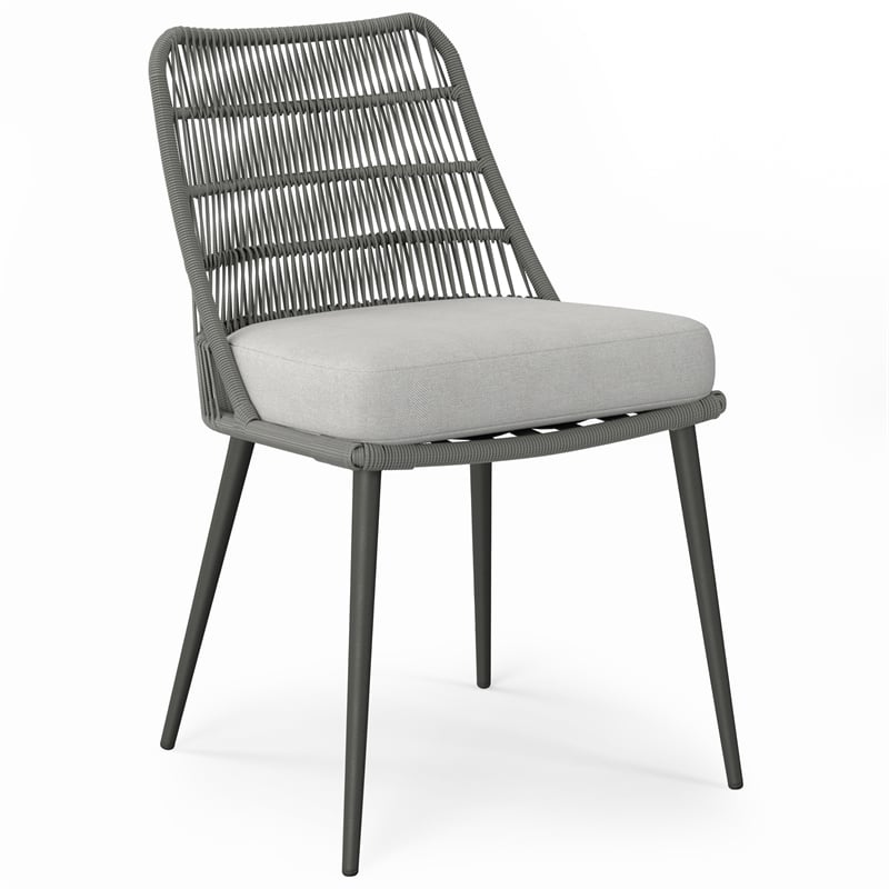 Beachside Contemporary Outdoor Dining Chair (Set of 2) in Gray Polyester Fabric