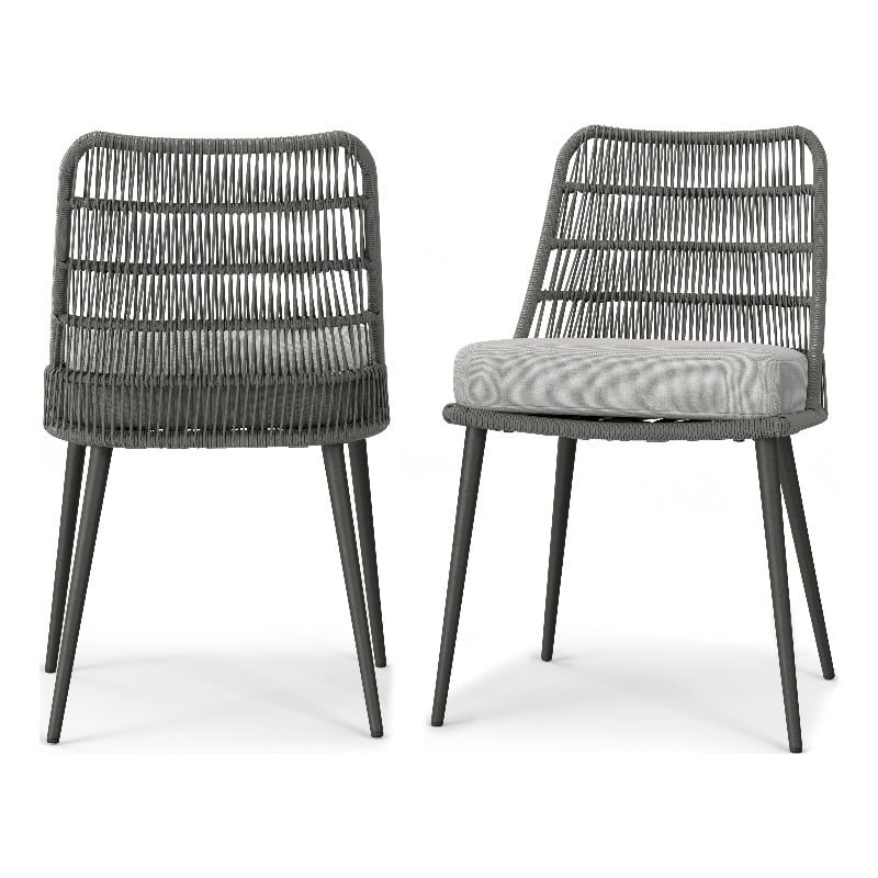 Beachside Contemporary Outdoor Dining Chair (Set of 2) in Gray Polyester Fabric