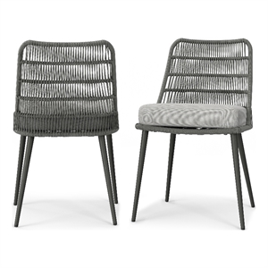 Beachside Contemporary Outdoor Dining Chair (Set of 2) in Gray Polyester Fabric
