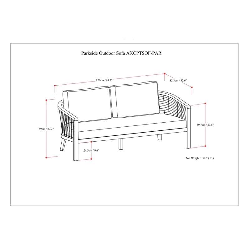 Parkside 70 inch Wide Contemporary Outdoor Sofa in Natural  Polyester Fabric