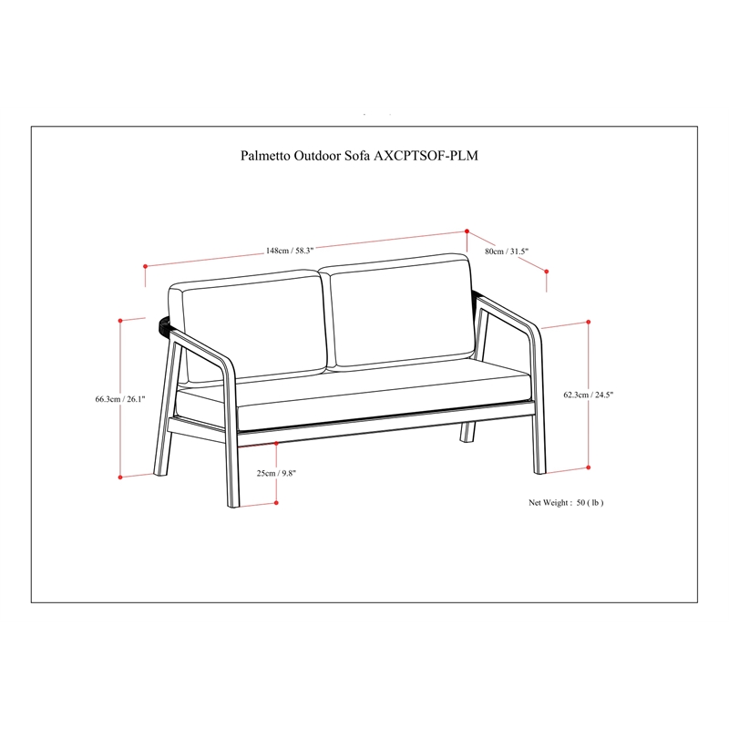 Palmetto 58 inch Wide Contemporary Outdoor Sofa in Stone Gray Polyester Fabric