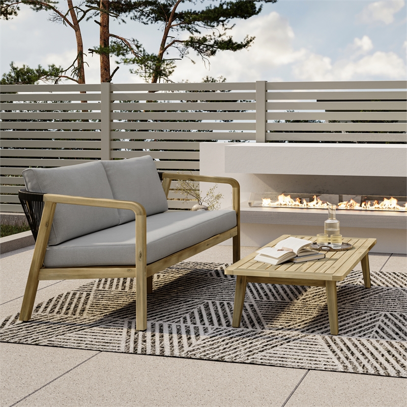 Palmetto 58 inch Wide Contemporary Outdoor Sofa in Stone Gray Polyester Fabric