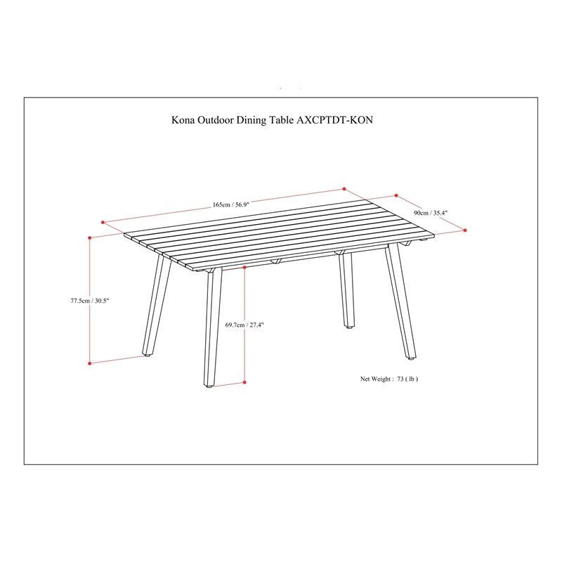 Kona 65 inch Wide Contemporary Outdoor Dining Table in Light Teak