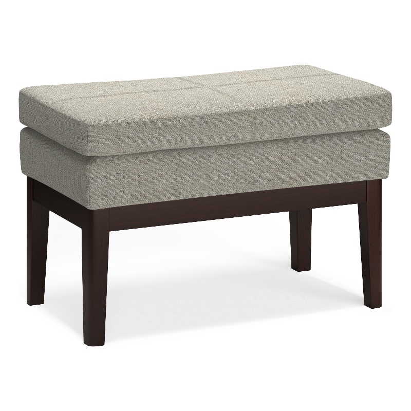 Carlson 27 inch Wide Mid Century Small Ottoman Bench in Greige Linen-Look Fabric
