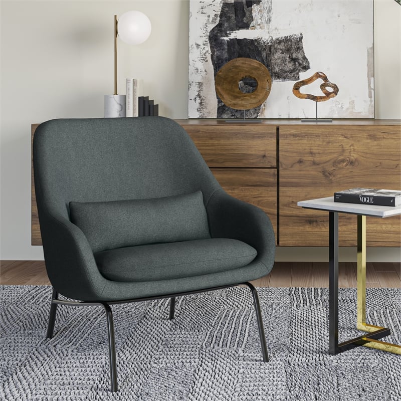 Elmont 30 inch Wide Mid Century Modern Accent Chair in Steel Gray Linen fabric