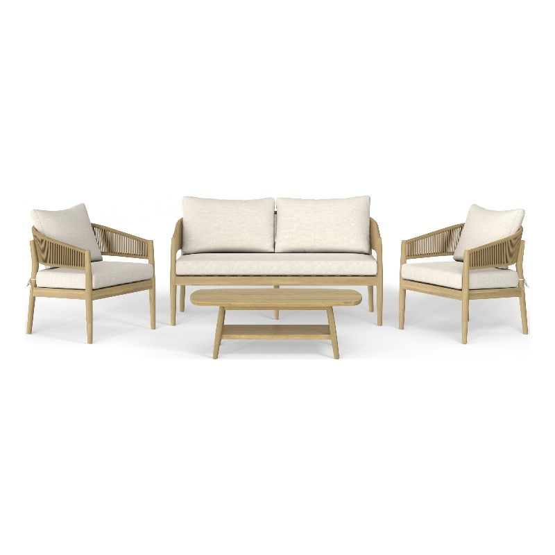 Bayshore Contemporary 4Pcs Outdoor Conversation Set in Natural Polyester Fabric