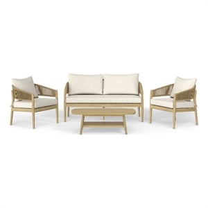 Bayshore Contemporary 4Pcs Outdoor Conversation Set in Natural Polyester Fabric