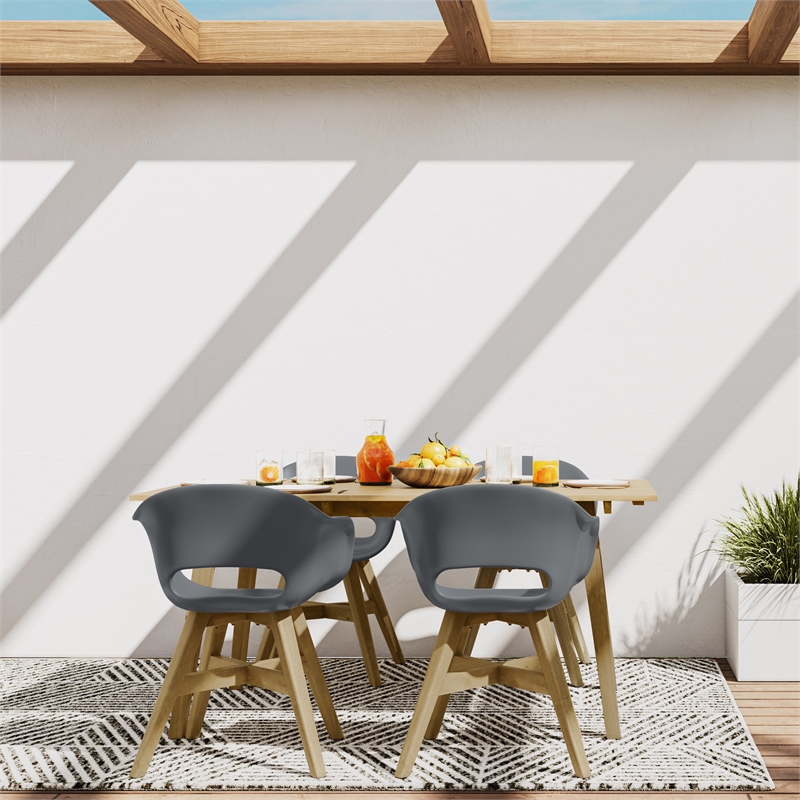 Kona Contemporary 5 Piece Outdoor Dining Set in Pebble Gray