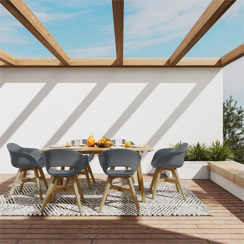 Kona Contemporary 7 Piece Outdoor Dining Set in Pebble Gray