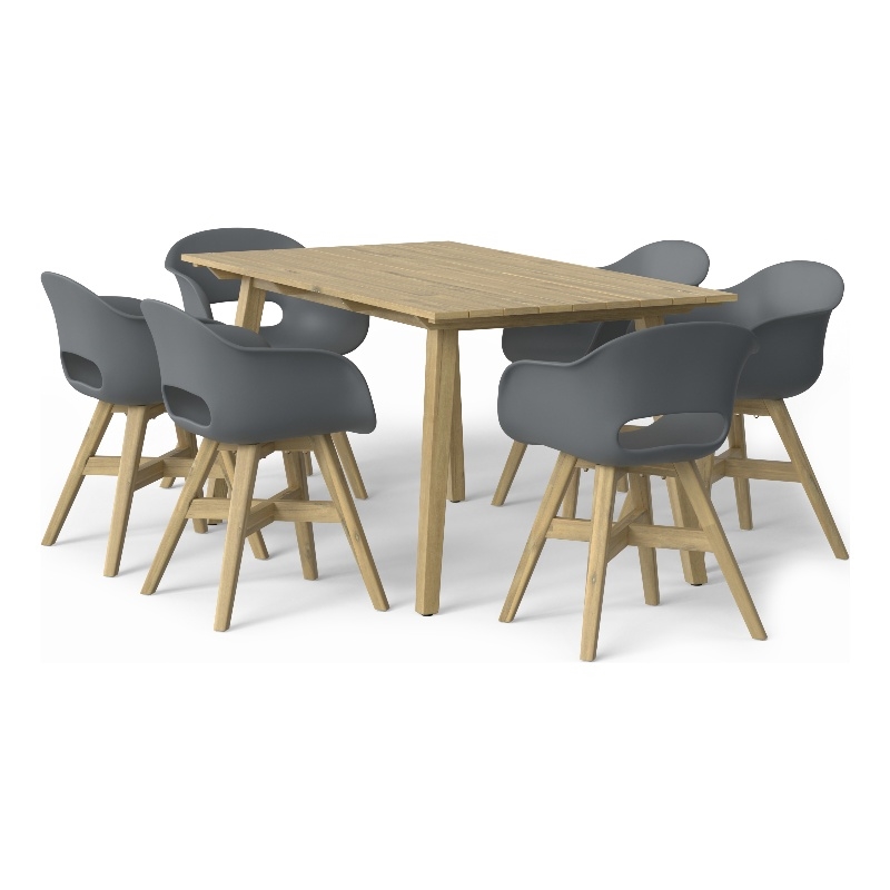 Kona Contemporary 7 Piece Outdoor Dining Set in Pebble Gray