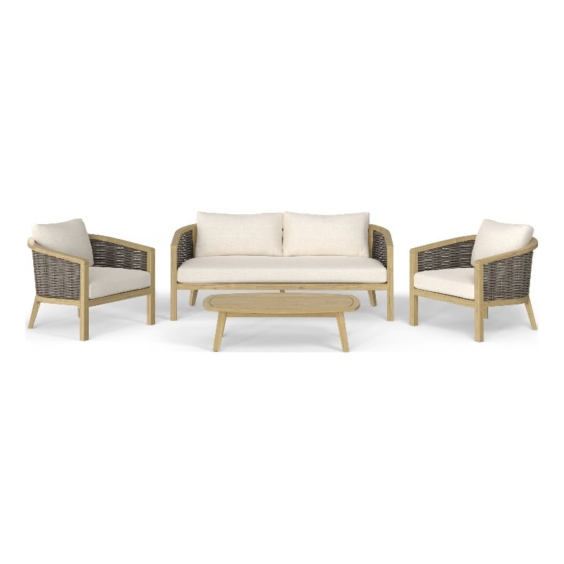Parkside Contemporary 4Pcs Outdoor Conversation Set in Natural Polyester Fabric