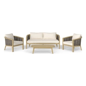 Parkside Contemporary 4Pcs Outdoor Conversation Set in Natural Polyester Fabric