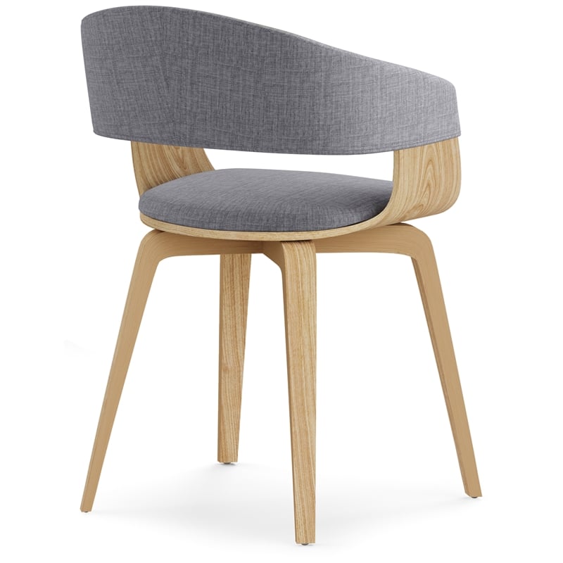 Lowell Modern Bentwood Dining Chair with Light Wood in Gray Polyester linen