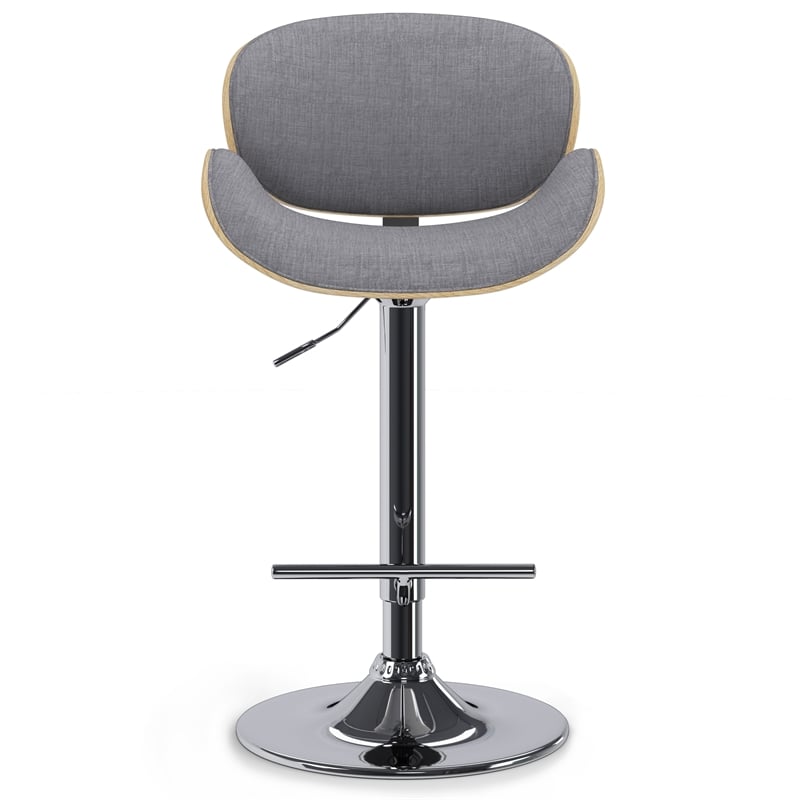 Marana Modern Bentwood Gas Lift Bar Stool with Light wood in Gray Polyester