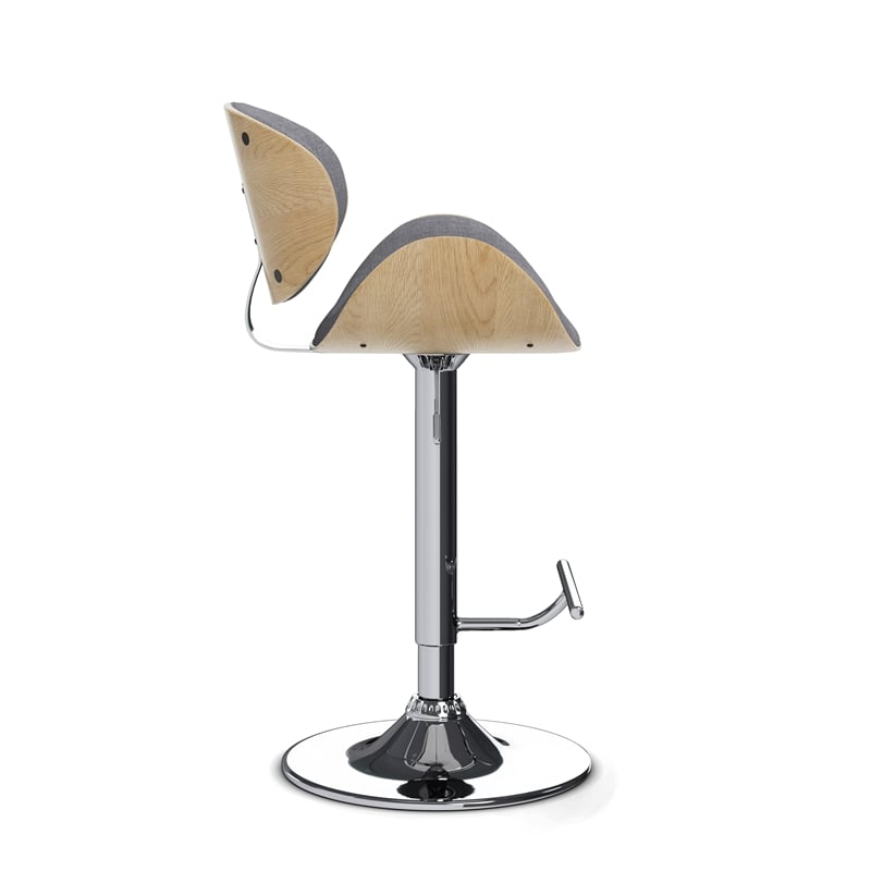 Marana Modern Bentwood Gas Lift Bar Stool with Light wood in Gray Polyester