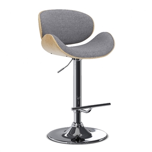 Marana Modern Bentwood Gas Lift Bar Stool with Light wood in Gray Polyester