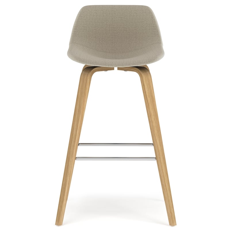Randolph 28 inch Seat Height Mid Century Modern Bentwood Counter/Bar Height Stool in Natural Polyeseter Linen Fabric (Set of 2)