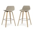 Randolph 28 inch Seat Height Mid Century Modern Bentwood Counter/Bar Height Stool in Natural Polyeseter Linen Fabric (Set of 2)