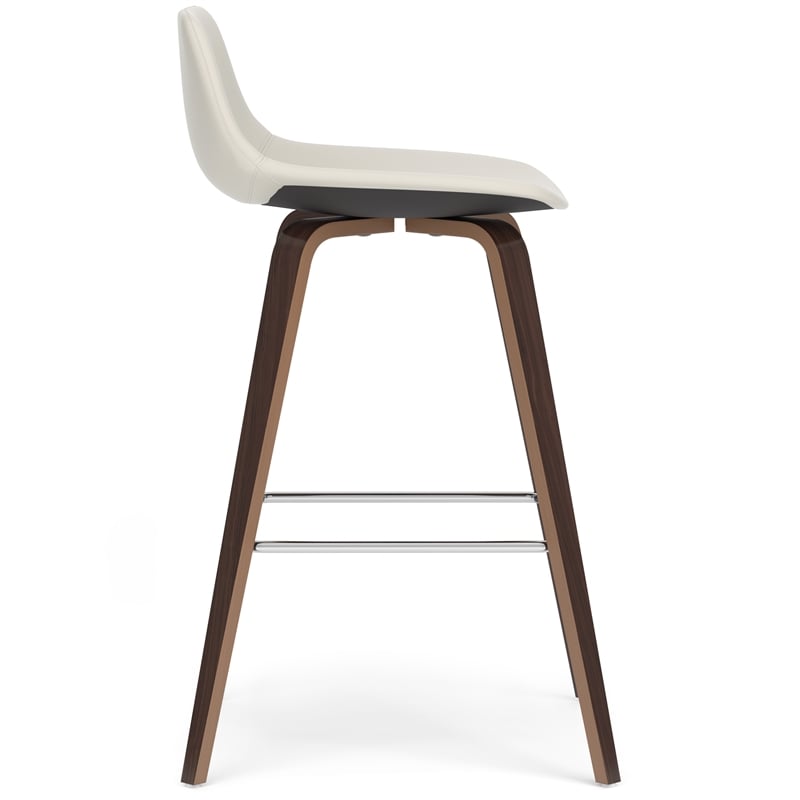 Randolph 28 inch Seat Height Mid Century Modern Bentwood Counter/Bar Height Stool in Cream PU Leather (Set of 2)