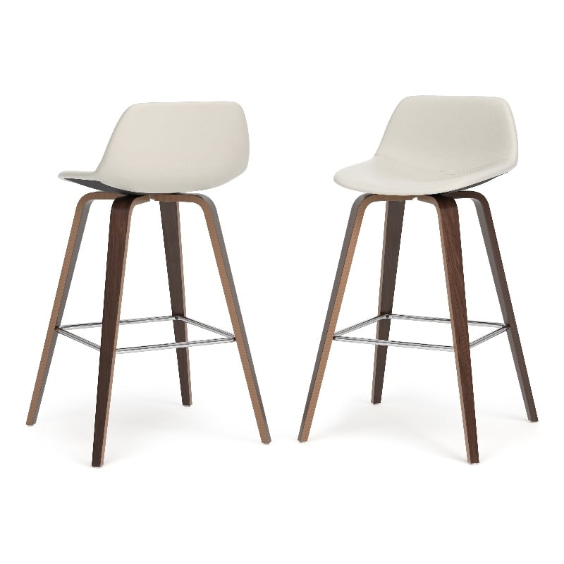 Randolph 28 inch Seat Height Mid Century Modern Bentwood Counter/Bar Height Stool in Cream PU Leather (Set of 2)