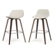 Randolph 28 inch Seat Height Mid Century Modern Bentwood Counter/Bar Height Stool in Cream PU Leather (Set of 2)