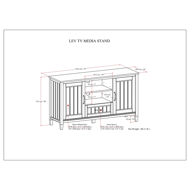 Lev SOLID WOOD 53 inch Wide Contemporary TV Media Stand in Smoky Brown