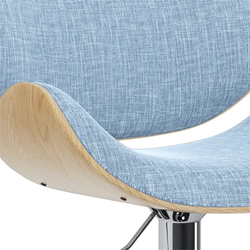 Marana Modern Bentwood Gas Lift Bar Stool with Light wood in Blue Polyester