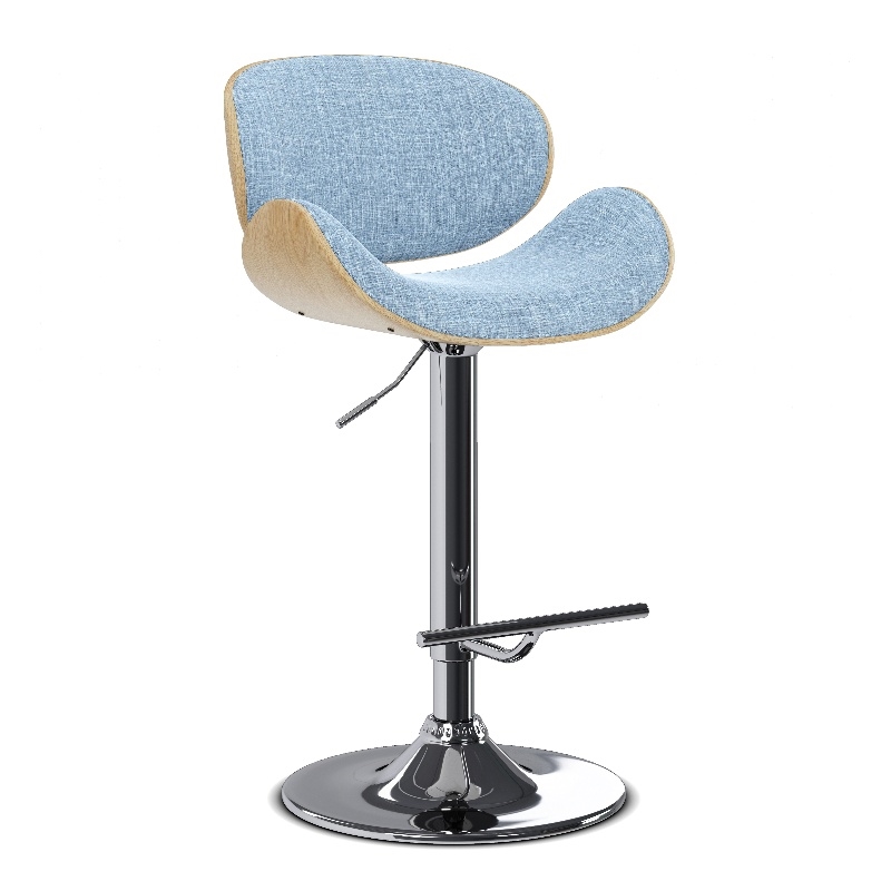 Marana Modern Bentwood Gas Lift Bar Stool with Light wood in Blue Polyester