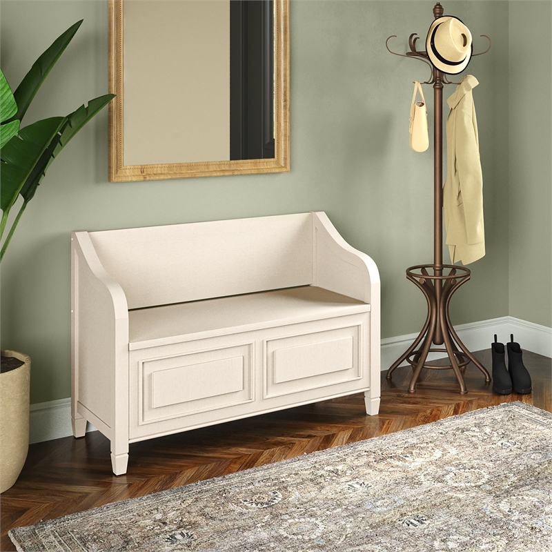 Connaught SOLID WOOD 42 inch Wide Entryway Storage Bench in Antique White
