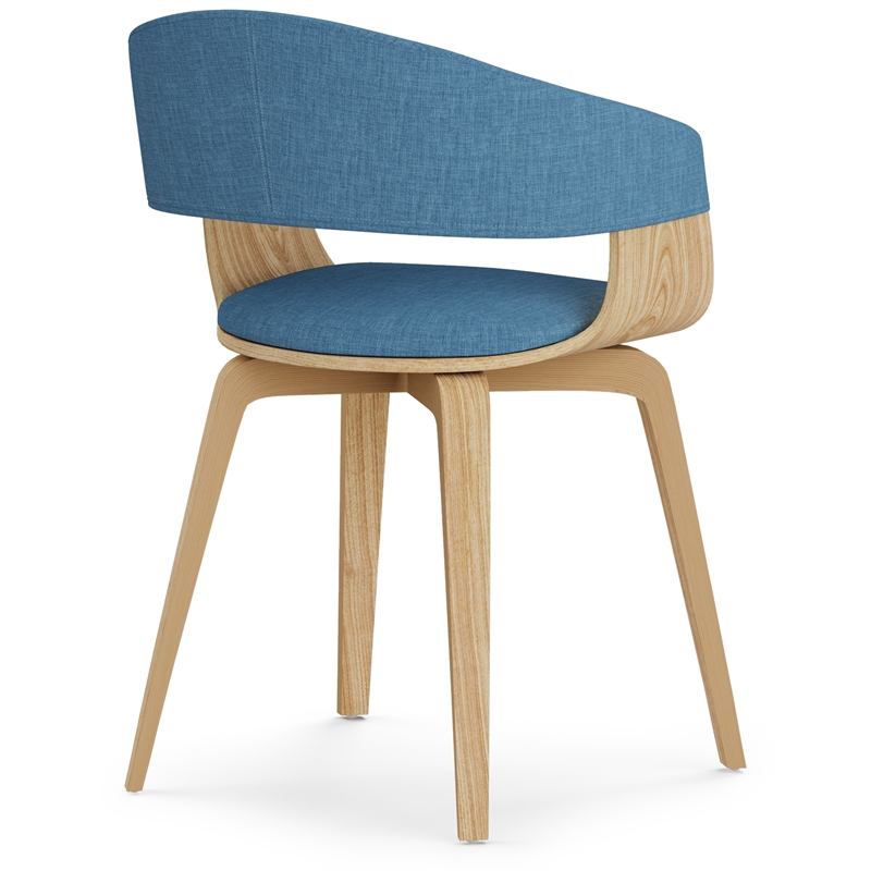 Lowell Modern Bentwood Dining Chair with Light Wood in Blue Polyester linen