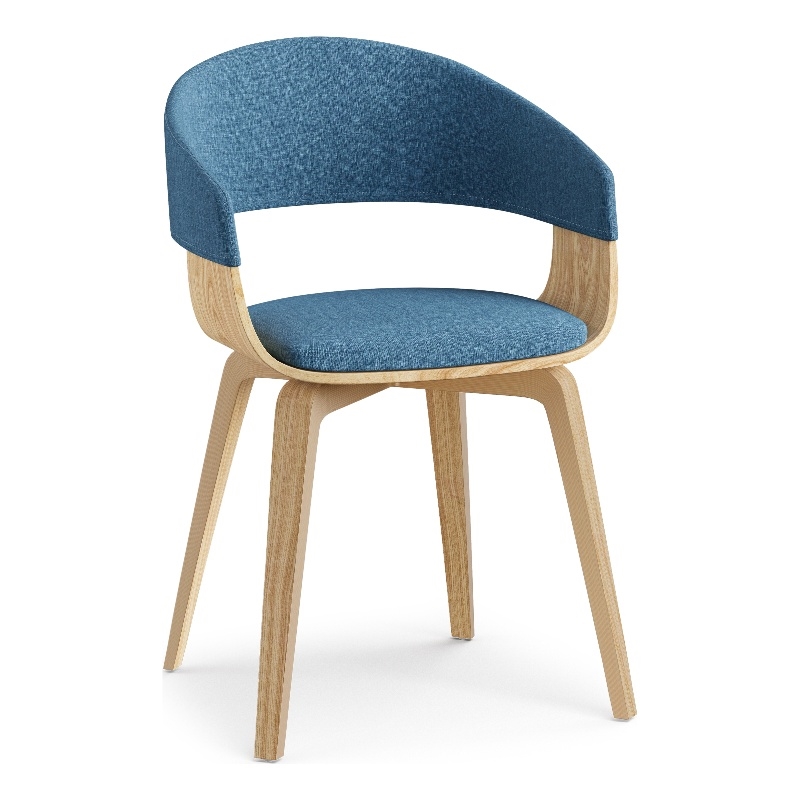 Lowell Modern Bentwood Dining Chair with Light Wood in Blue Polyester linen