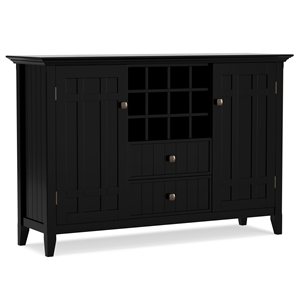 Bedford SOLID WOOD 54&quot WD Transitional Sideboard Buffet and Wine Rack in Black
